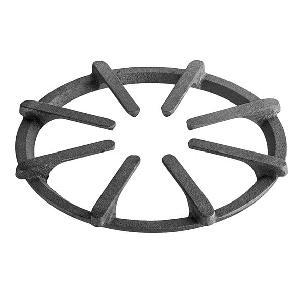 A black cast iron gas range grate with five spokes.