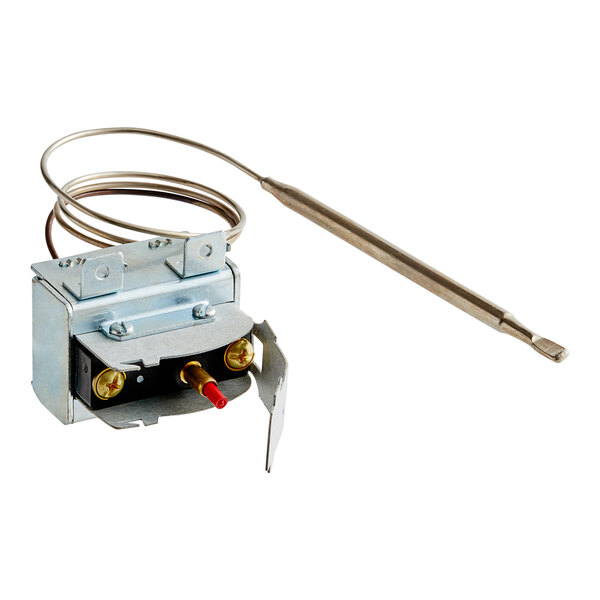 A Vulcan Hi Limit Switch, a small metal device with a wire and a red button.