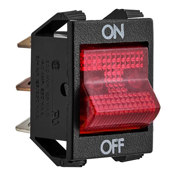 A black Vulcan rocker switch with a red light.