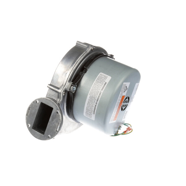 A grey Vulcan blower motor with a round hole in the metal.