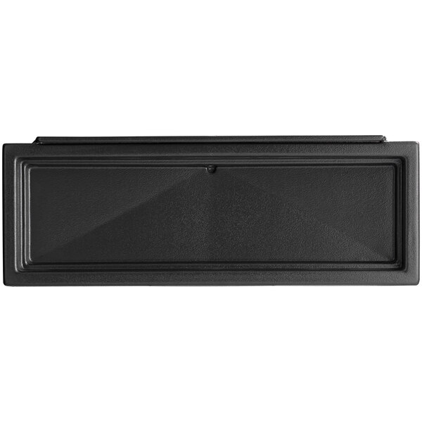 A black rectangular Scotsman sink tray with a small hole in the middle.