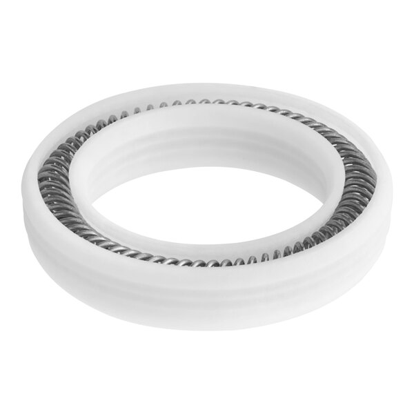 A white round rubber seal with a spiral pattern on it.