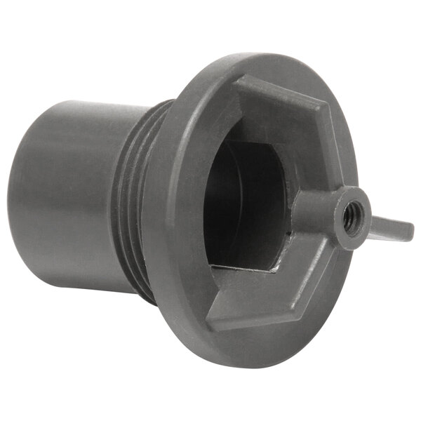 A black plastic Jet Tech connector with a hole.