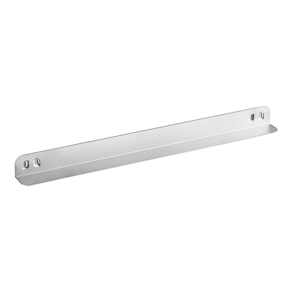 A stainless steel Alto-Shaam shelf slide with two hooks.