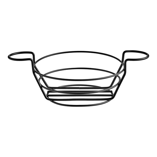 A black wire basket with ramekin holders.