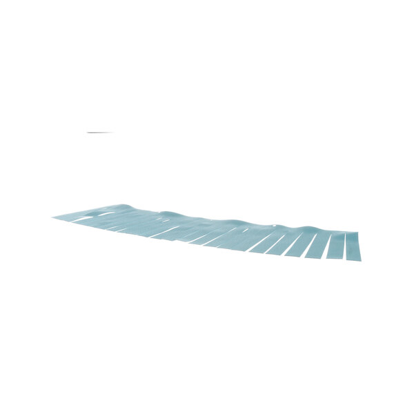 A blue striped curtain assembly on a white background.