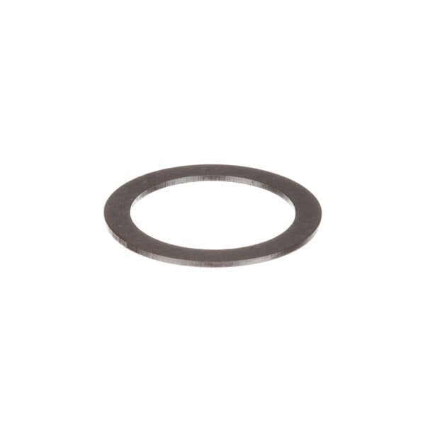 A close-up of a black steel circular spacer.