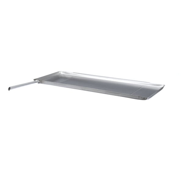 A rectangular metal Traulsen drain pan with a handle.