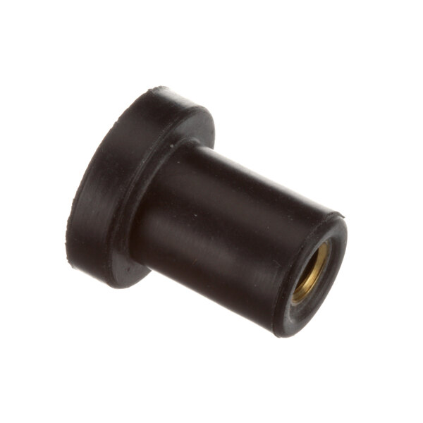 A black plastic cylinder with a gold nut.