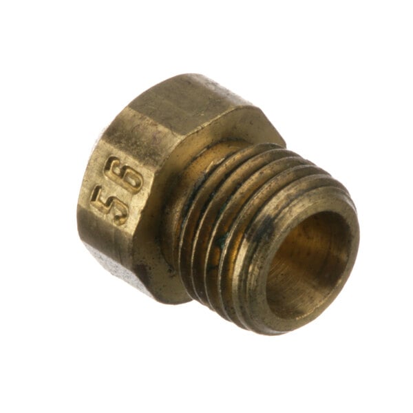 A close-up of a brass threaded male fitting.