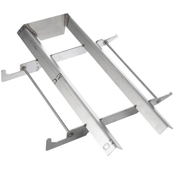 A metal frame with two metal rods and two metal brackets with handles.