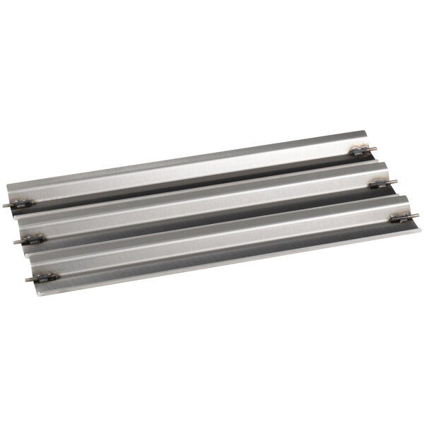 A stainless steel hinged door sheet with screws.