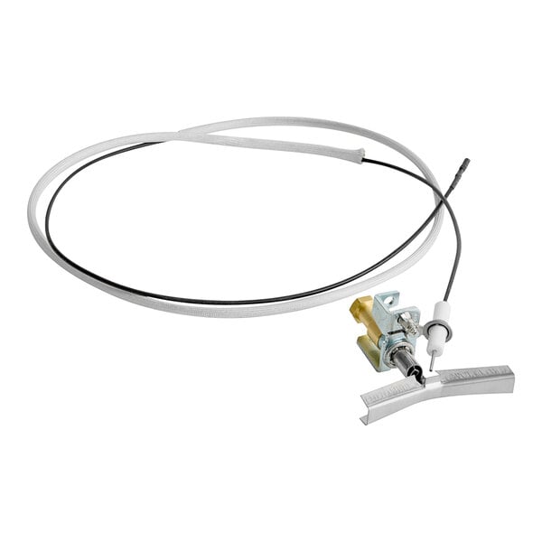 A white wire with a metal piece attached to the end.