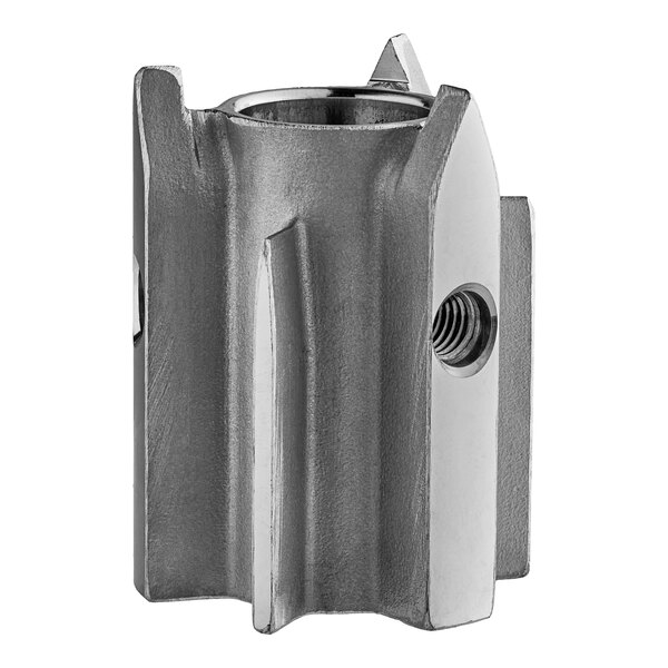 A close-up of a metal Hoshizaki extruding head with a nut on the end.