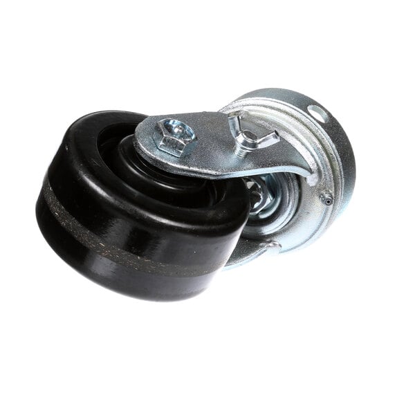 A close-up of a Middleby Marshall black and silver caster wheel with a metal stud.