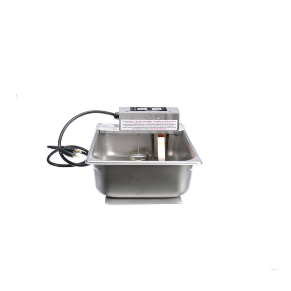 A metal sink with a metal lid.