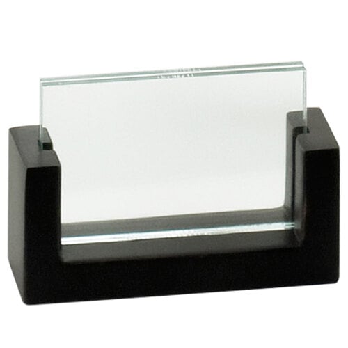 A black metal Cal-Mil U-Frame Displayette on a counter.