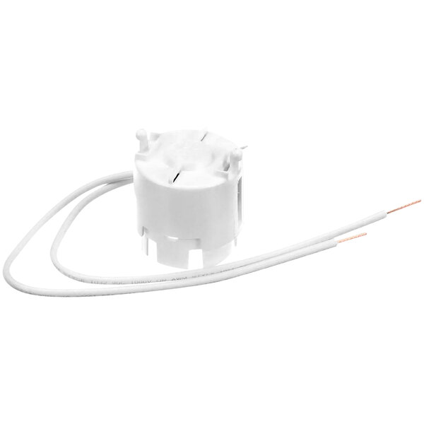 A white round lampholder with wires.