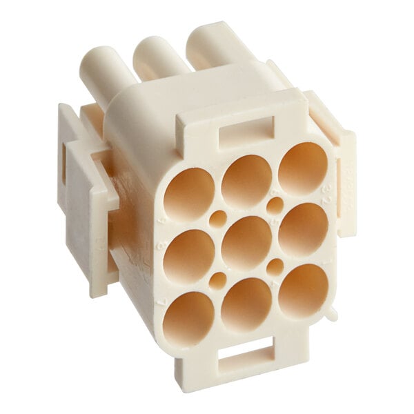 A white Frymaster electrical connector with six holes.