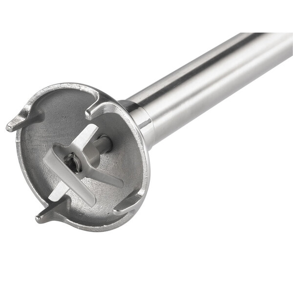 A silver Hamilton Beach chopping attachment with a stainless steel blade.