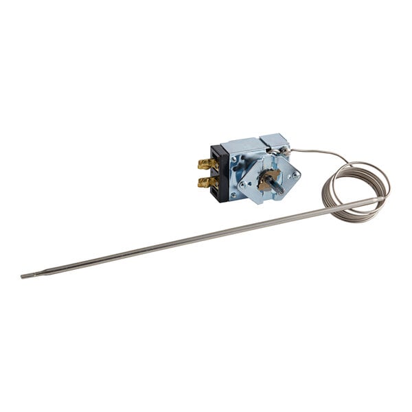 An Alto-Shaam T-stat without a knob with a wire attached and a screw.