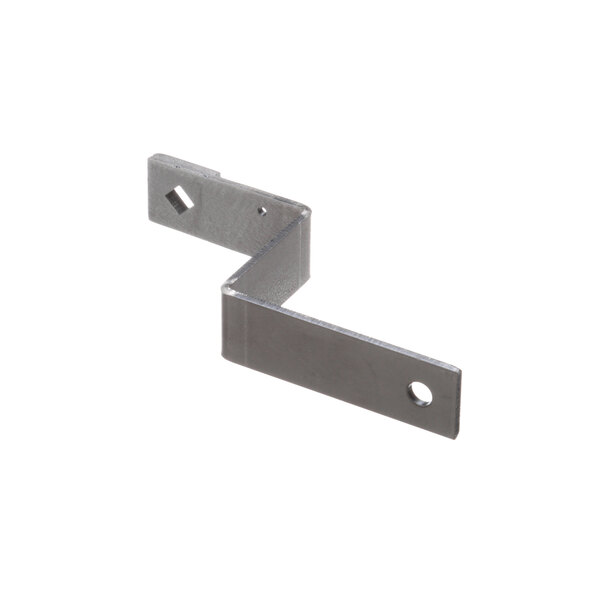 A stainless steel Vulcan arm inlet valve bracket with holes.