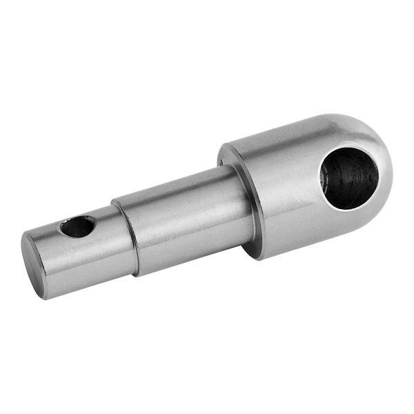 A close-up of a stainless steel Hobart handle/bowl pin.