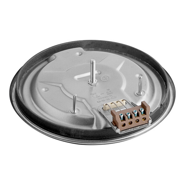 A brown and silver Garland sealed element with a metal connector.