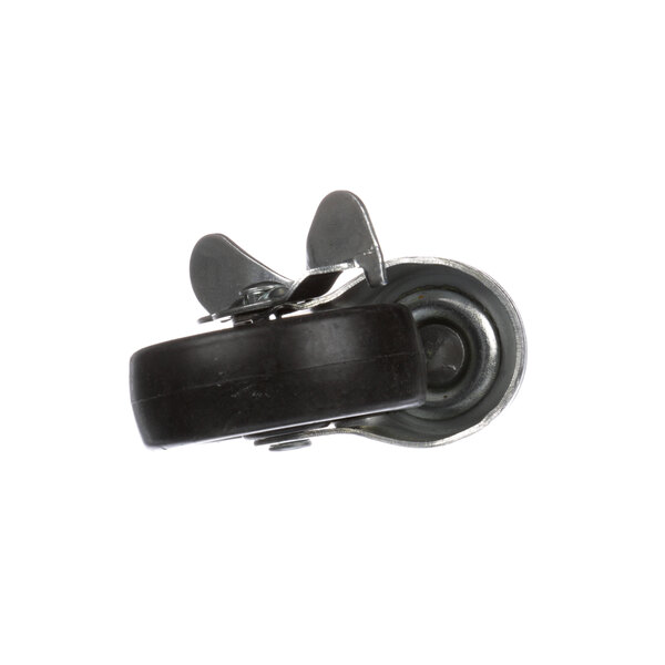 A small black Henny Penny locking caster wheel with metal clips.