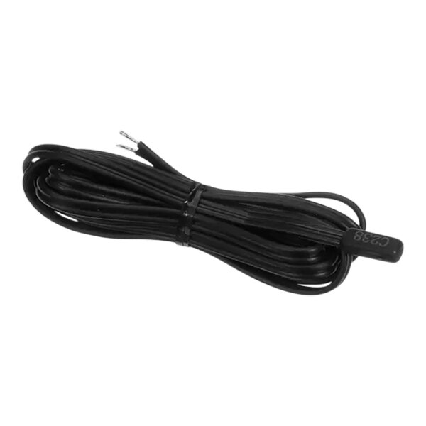 A black cable with a black probe on a white background.