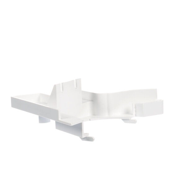 A white plastic rectangular bracket with a hole in it.