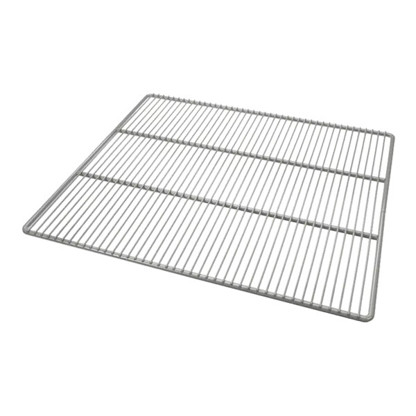 A rectangular metal wire shelf for use in commercial refrigeration or storage units.