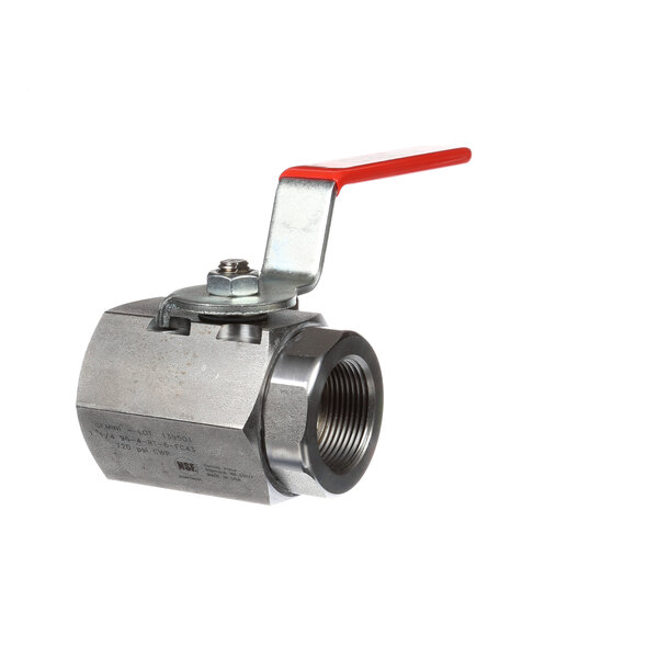 A Frymaster 2424 drain valve switch with a stainless steel ball valve and red handle.