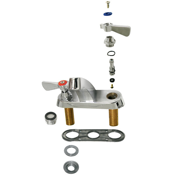 An Advance Tabco deck mount lavatory faucet with lever handles and a cast spout.