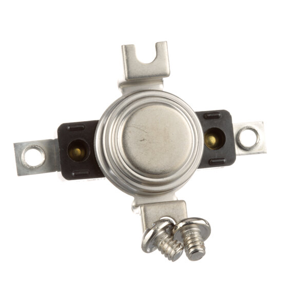 A close-up of a silver and black metal BevLes limit switch with screws.