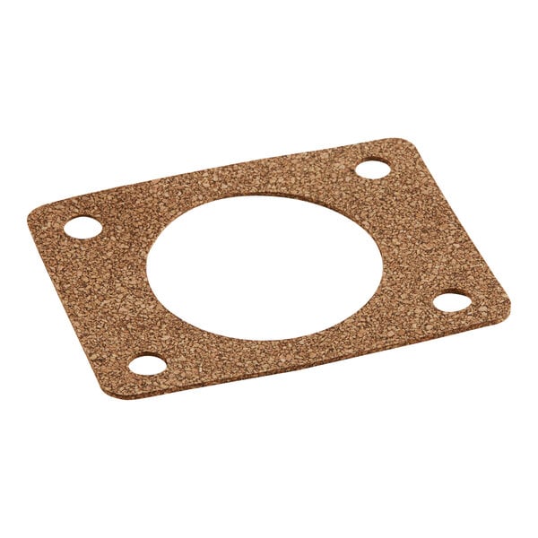 A brown gasket with a circle and holes.