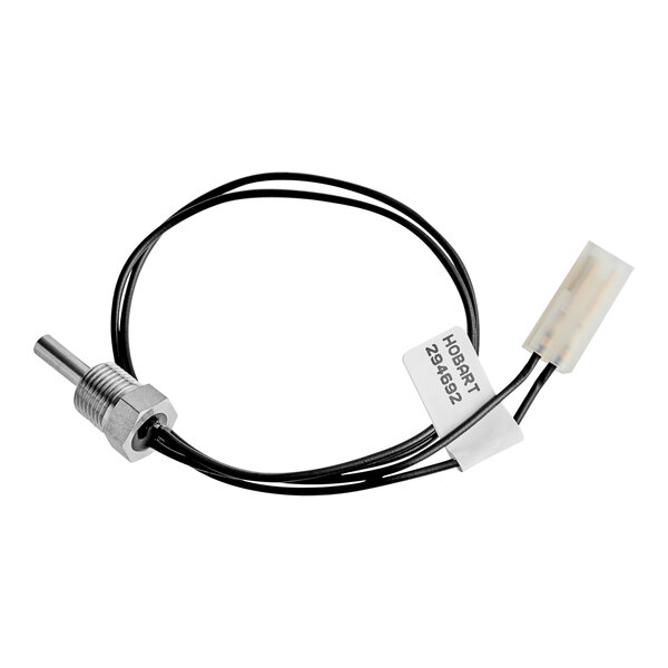 A black cable with a white connector and a wire for a Hobart Rinse Probe.