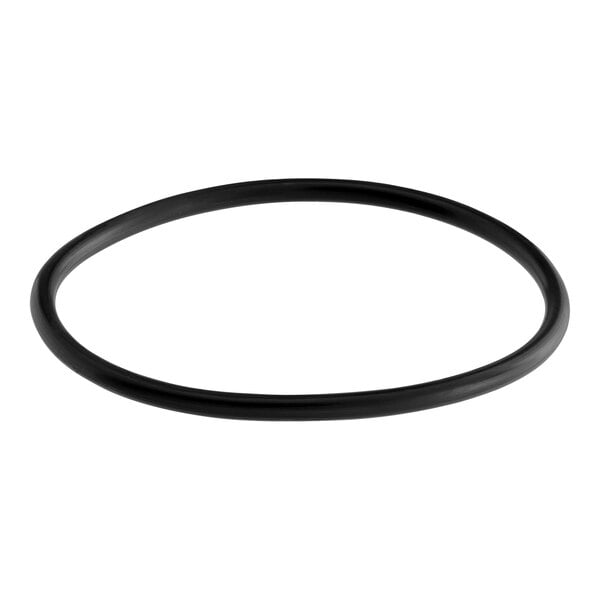 A black circular o-ring with a white background.
