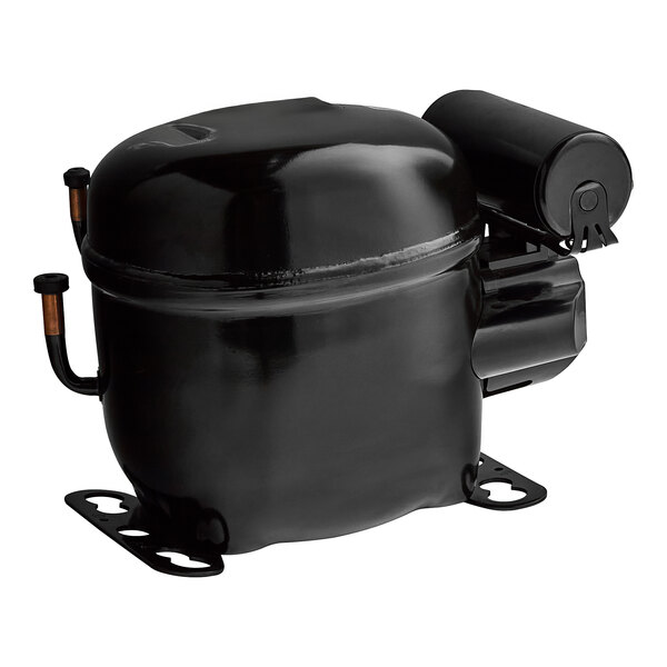 A Beverage-Air compressor with a metal housing.