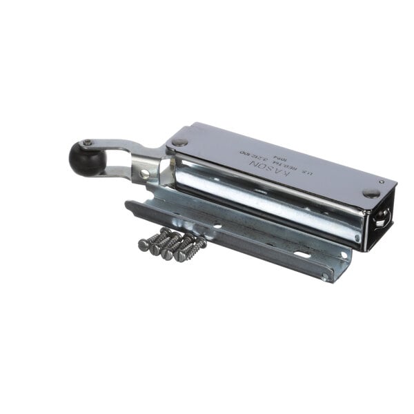 A polished chrome metal door closer for Master-Bilt walk-ins with screws.