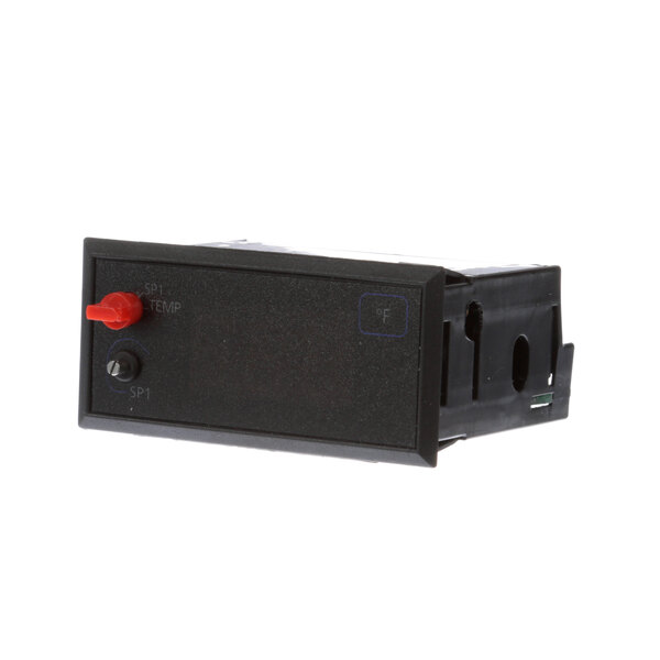 A black rectangular Hatco digital controller with a red button.