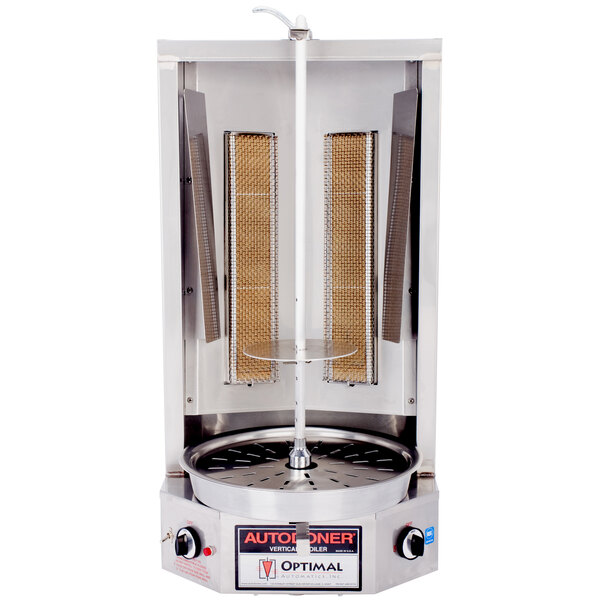 An Optimal Automatics Autodoner vertical broiler with a metal surface.