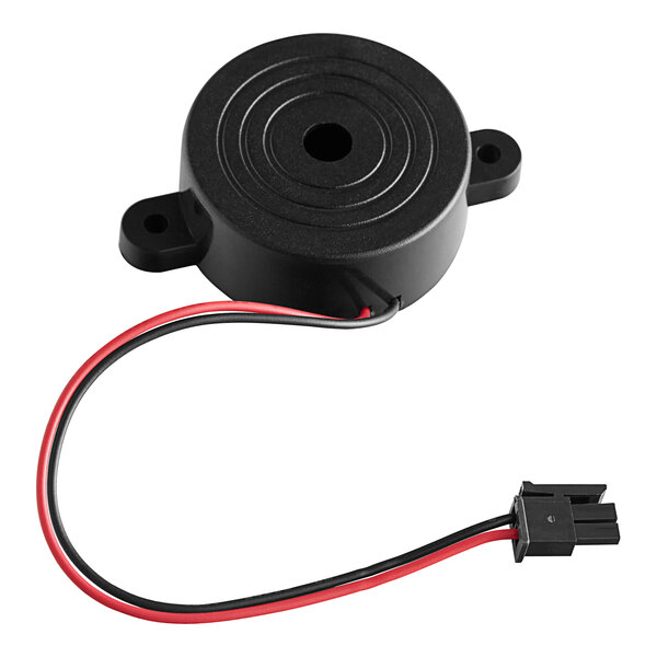 A black round Frymaster Smt Universal Sound Device with a red wire.