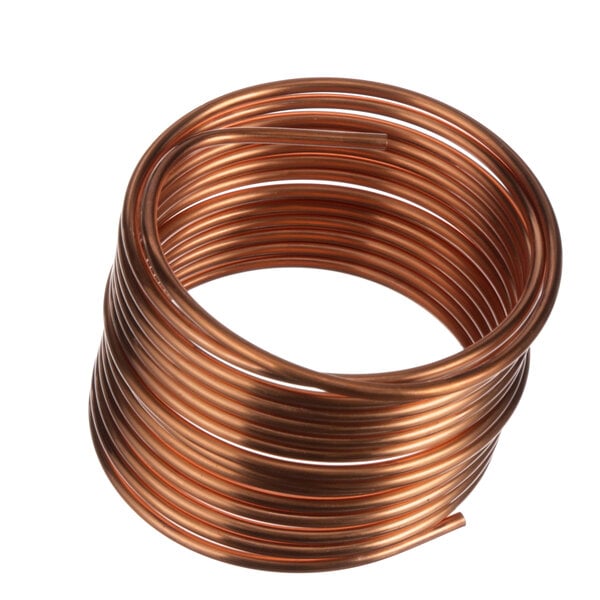 A close-up of a coil of copper capillary tube.