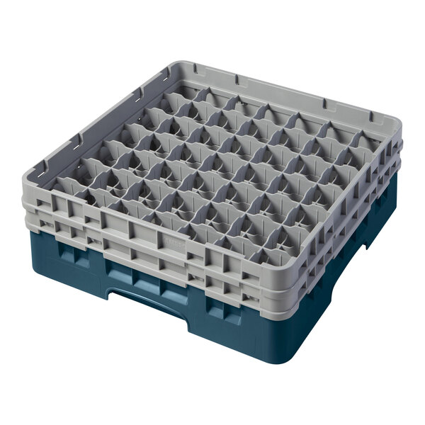 A teal plastic container with 49 compartments.