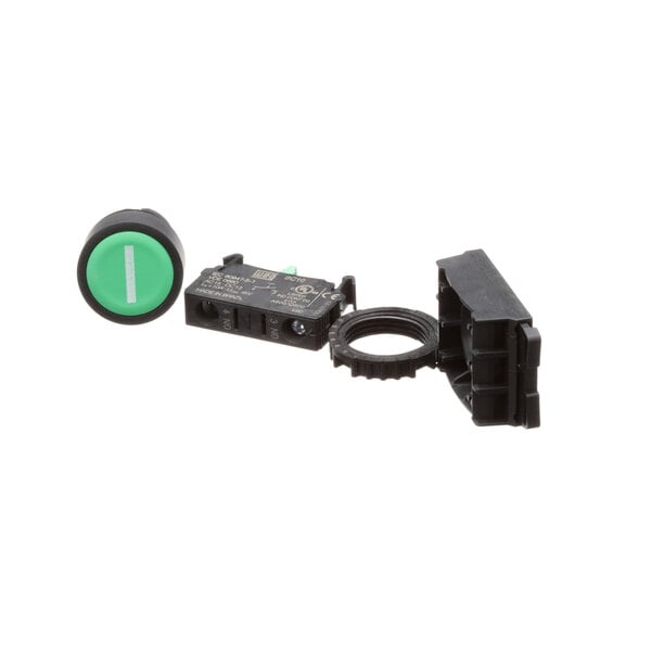 A green and black Univex start button with a green round button.