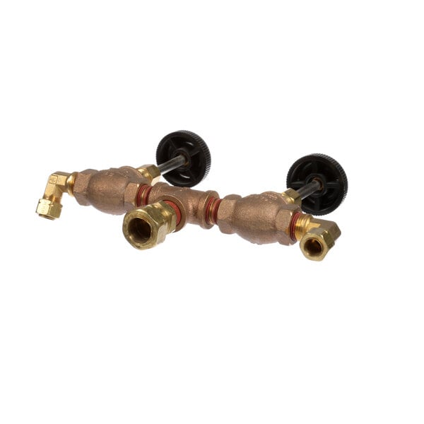 A Cleveland Steam Control Valve assembly with a pair of brass pipe fittings.