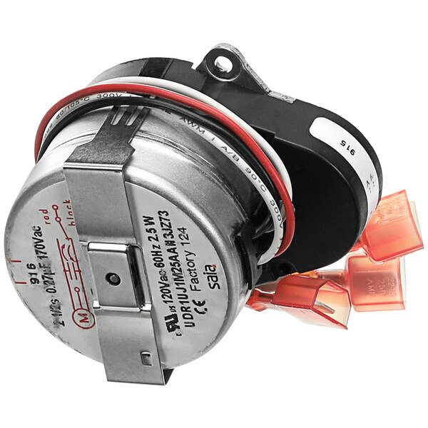 A Champion drain motor with red and orange wires.