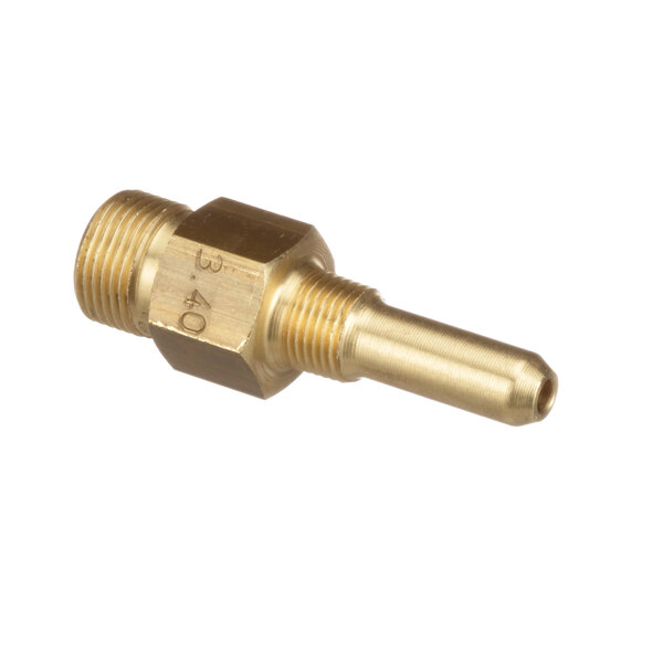 A Frymaster brass orifice with a threaded end.