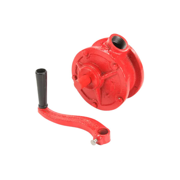 A red metal Frymaster oil pump with a black handle.